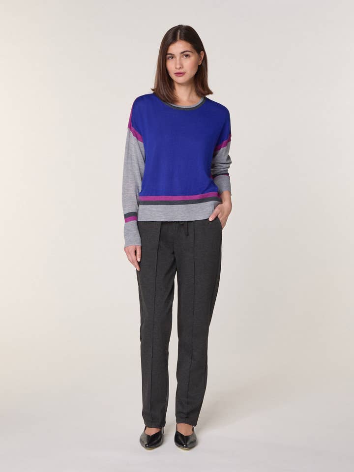 Merino wool color block crew neck sweater for wholesale by Rodier