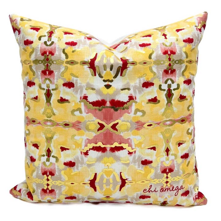 Chi Omega XO Guldfolie Kaleidoskop Grekisk Sorority Kudde för wholesale av Rachel Brooks Design, LLC