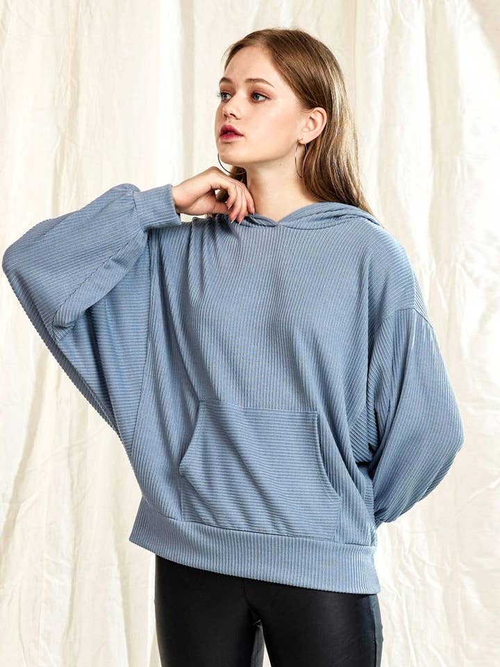 noflik – wholesale Hoodie – Women's – Oversized Dolman Sleeve Ribbed Hoodie Top - NT1002 .