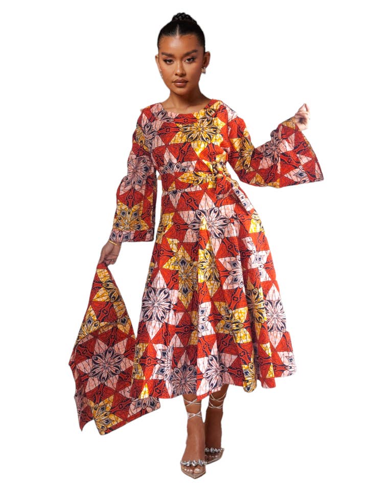 1025- Panel Dress / Long Bell Sleeve for wholesale by India Batik