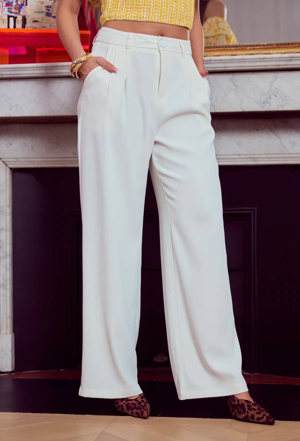 Frime - Venta al por mayor Pantalones - Mujer - Pantalones de pierna ancha de talle alto con pinzas - 261211