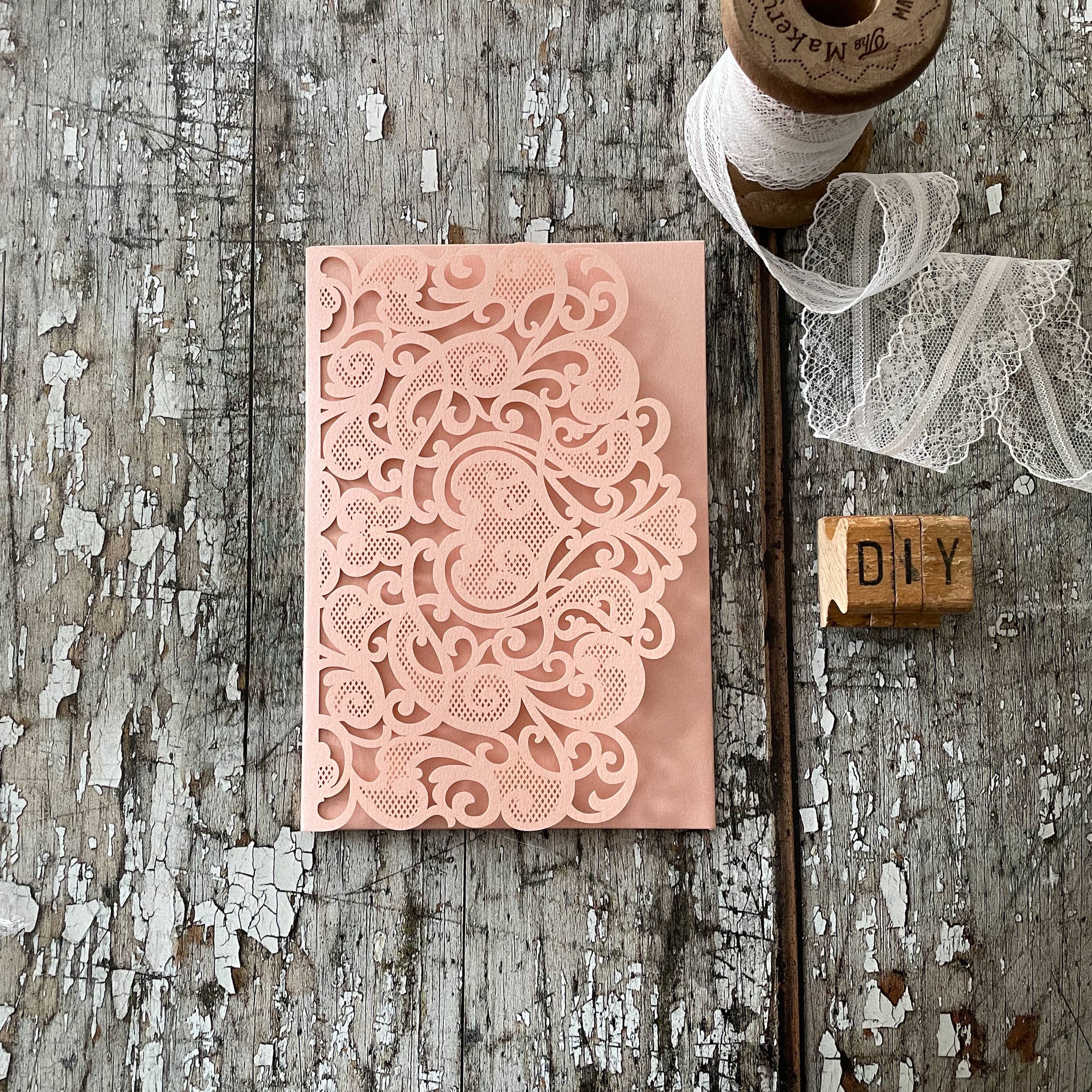 Imaginediy – wholesale Invitations – Amelie Laser Cut Pocket Invitation in Blush Pink2