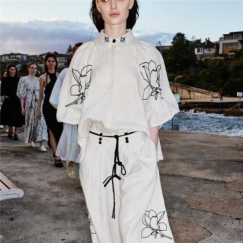 KRÄMIG Chica vida och bomull byxor med vida ben och tryck för wholesale på Faire1