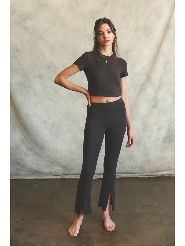 Listicle - Wholesale Lounge Set - Women's - Ribbed Crop Top & Split Hem Pants Set11