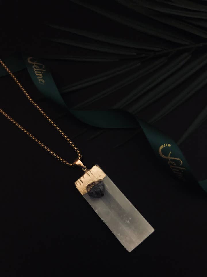 Stick Selenite+Colar Obsedian por atacado de Feline Jewelry Studio Universe