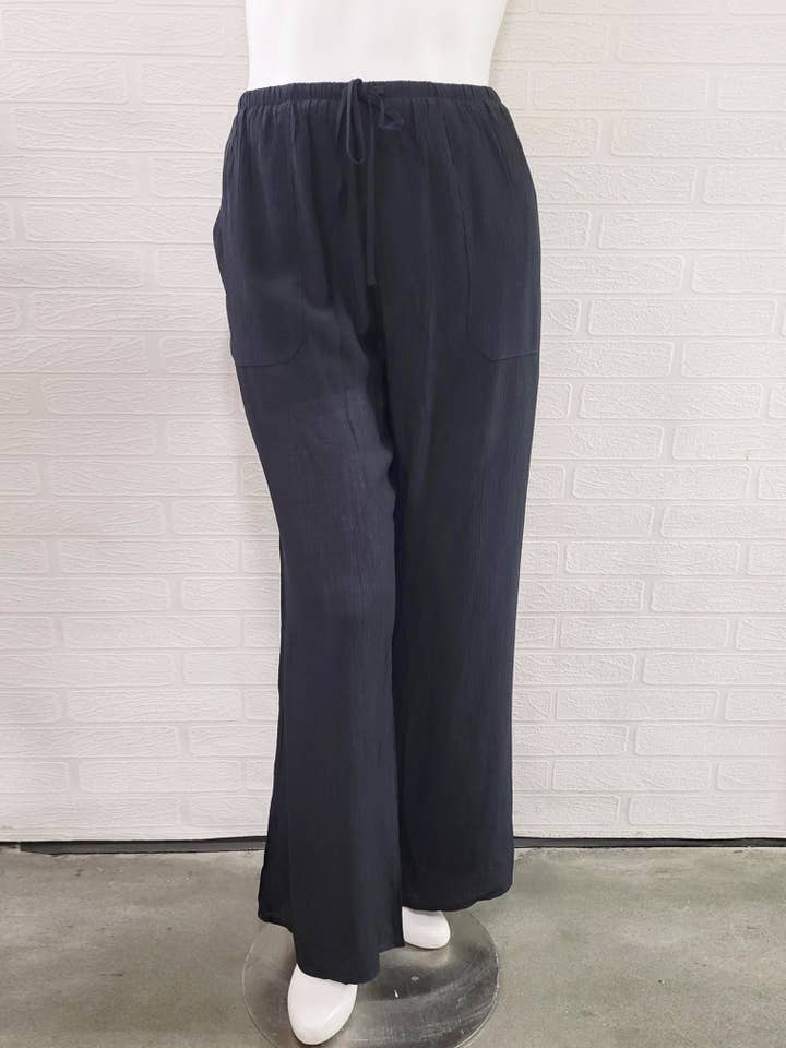 Haute Fox Plus Size & Contemporary - Wholesale Pants - Women's - Plus Size Drawstring Wide Leg Crinkle Pants SS2459P-P