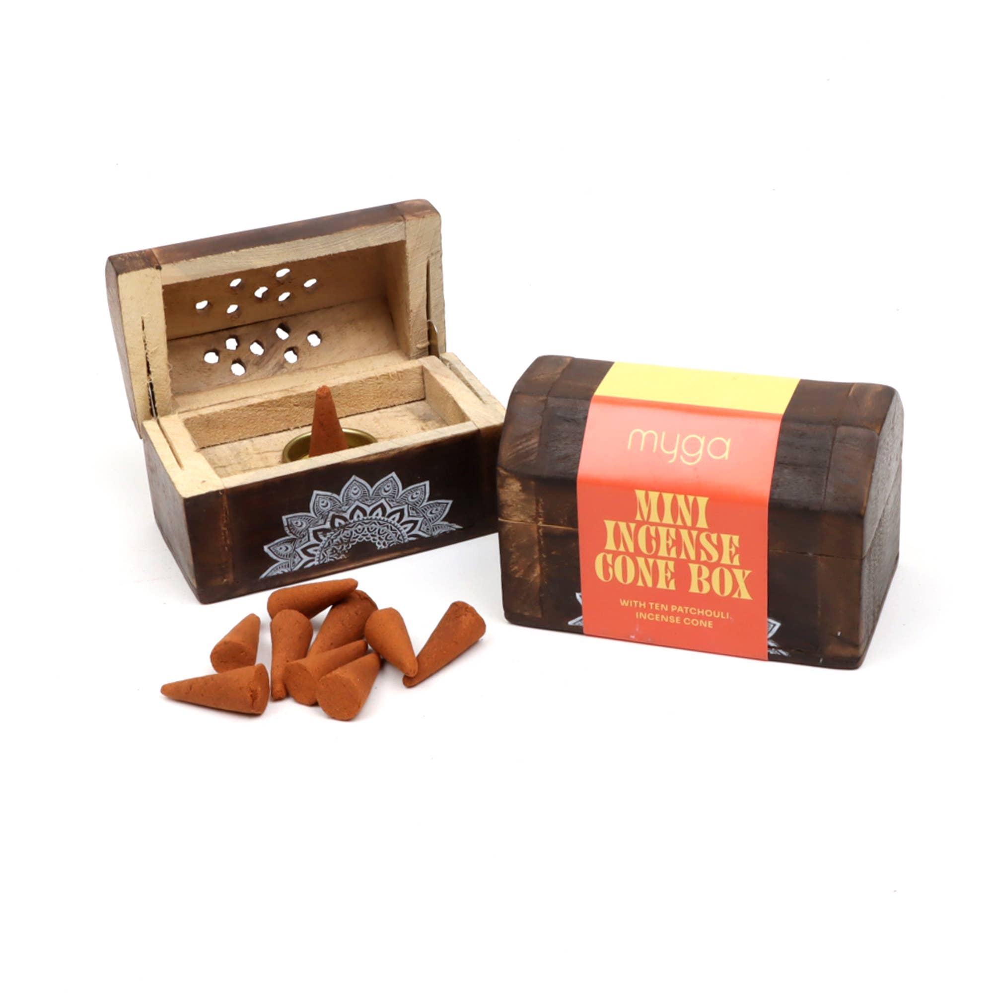 Myga - Wholesale Incense - Wooden Incense Box With 10 Cones In Each Piece, 6 Pieces1