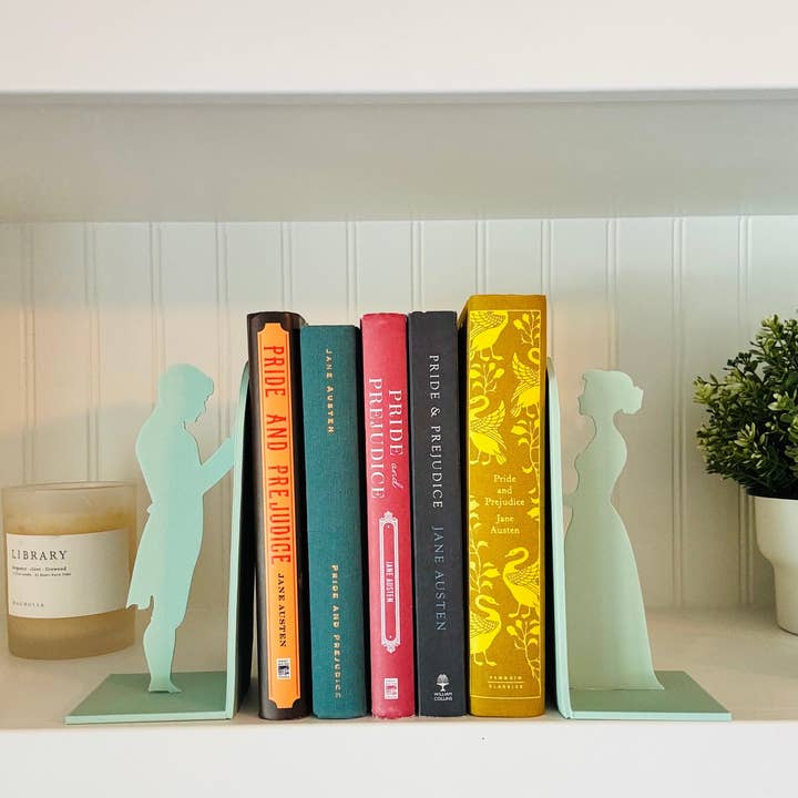 Modern Home Decorations - Wholesale Bookend - Pride and Prejudice Bookends | Literary Decor | Book Lover Gift | Regency Style Bookends | Elizabeth and Darcy Silhouette Bookends |BookNook21