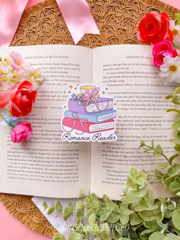 Romance Reader Vinyl Sticker for wholesale by BlushedDesigns Co.