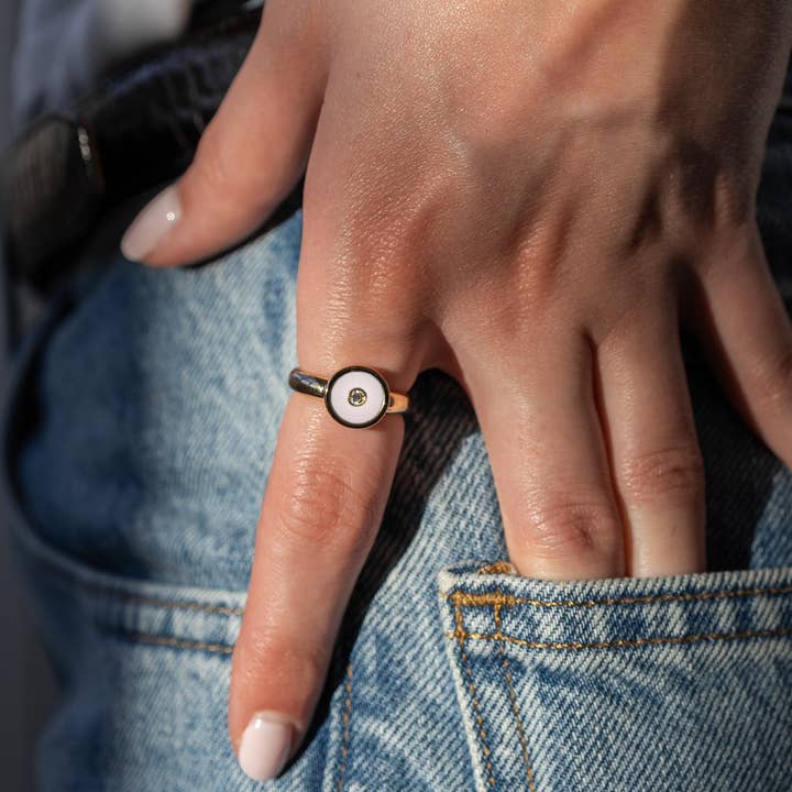 THATCH - Wholesale Single Stone/Solitaire Ring - Balia White Enamel Ring1