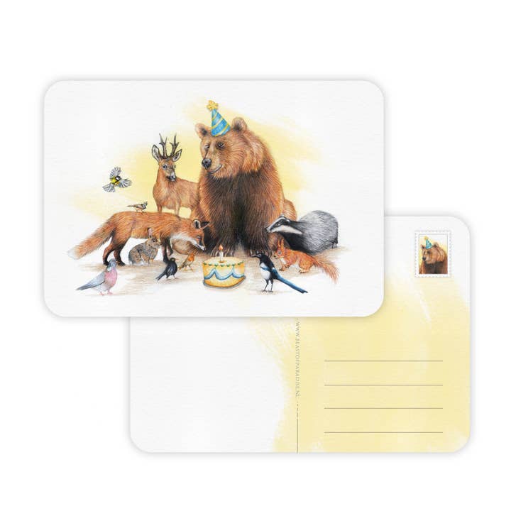 Postcard, Birthday Card, Animal Greeting Cards, Bear Party for wholesale by Beast of Paradise