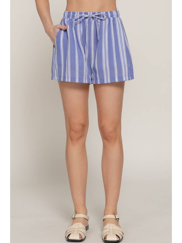 Active Basic | Active USA - Wholesale Shorts - Women's - Elastic Waist Band Detail Stripe Printed Linen Effect Shorts2