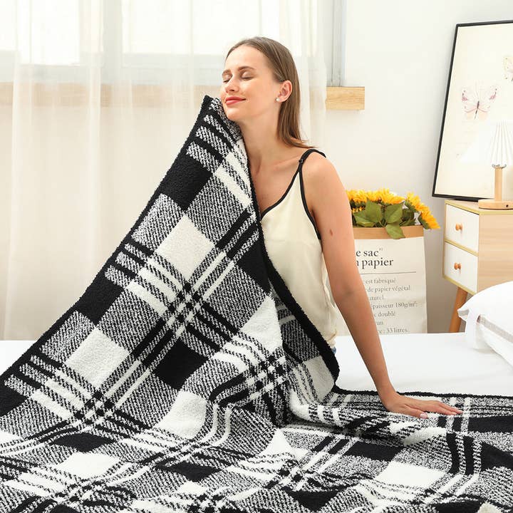 ACCITY - Wholesale Throw Blanket - PLAID STRIPED KNITTED BLANKET SOFA BLANKET_CWMM0320