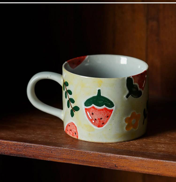 Gohobi （We cover U.S. import duties） - Wholesale Coffee Mug - Gohobi Hand-painted Ceramic Strawberry Mug and Spoon Set1