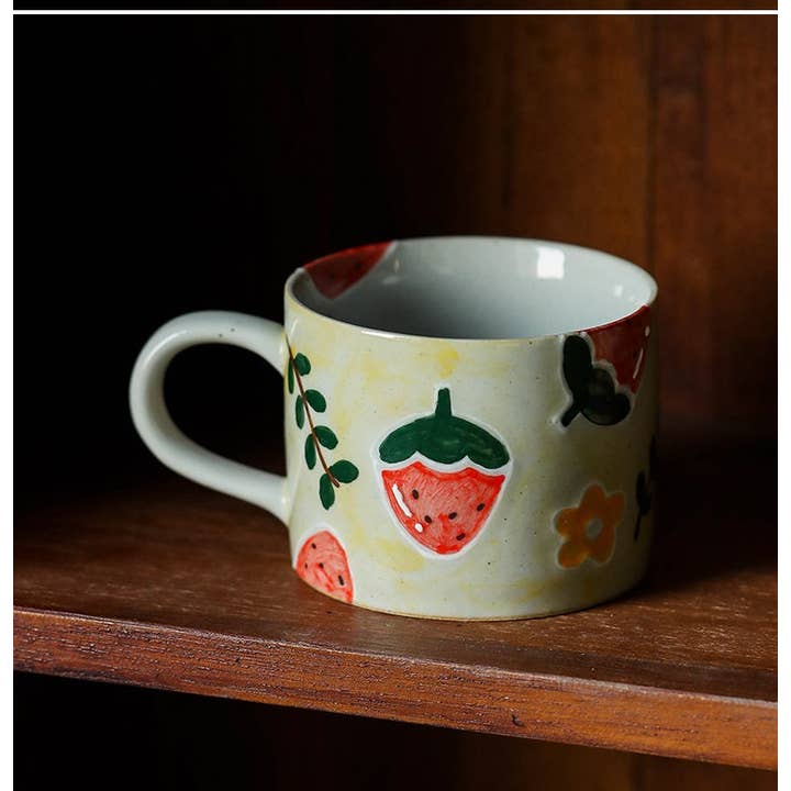 Gohobi (We cover U.S. import duties) - Wholesale Coffee Mug - Gohobi Hand-painted Ceramic Strawberry Mug and Spoon Set1