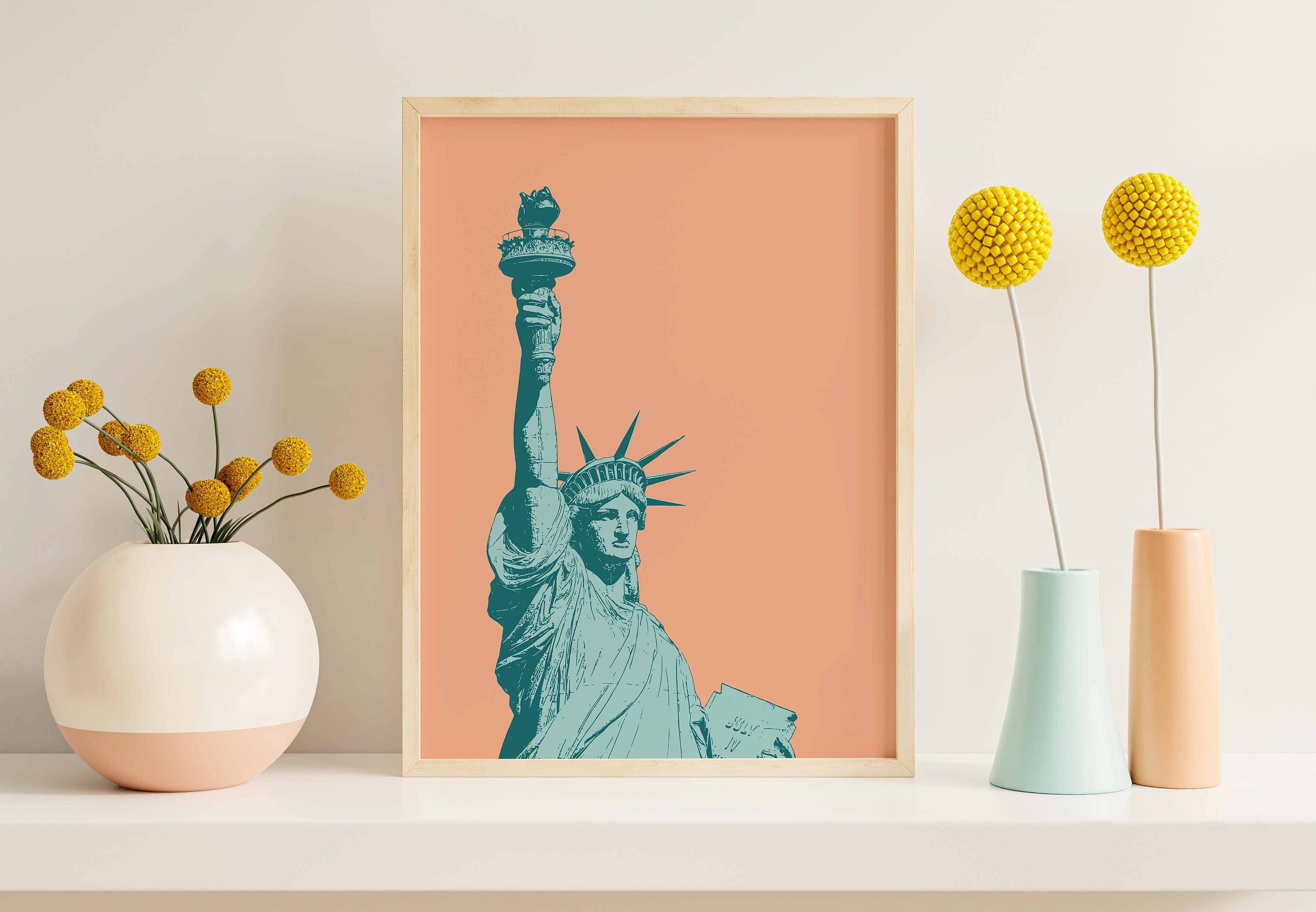 Newpencilbox Art - Venta al por mayor Ilustración - Lámina artística en colores pastel de la Estatua de la Libertad de Nueva York, color rosa1