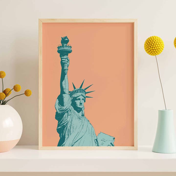Newpencilbox Art - Venta al por mayor Ilustración - Lámina artística en colores pastel de la Estatua de la Libertad de Nueva York, color rosa1