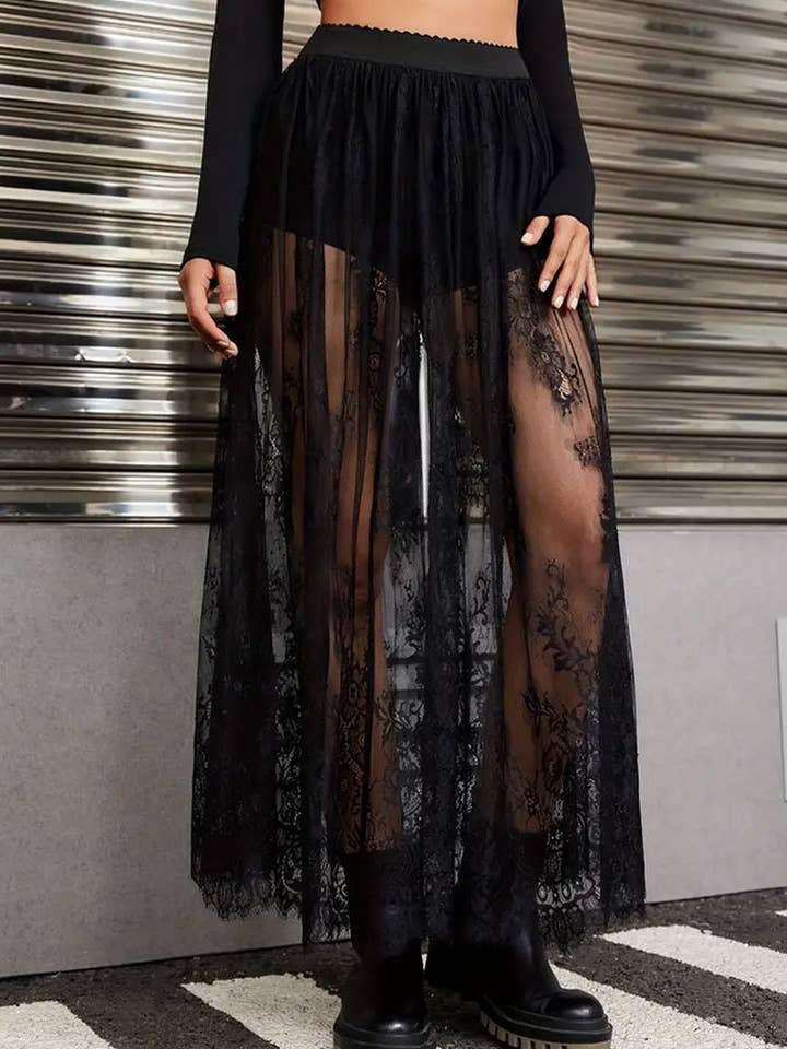 NINEXIS - Wholesale Skirt - Women's - CWBLS0167_LACE SEE-THROUGH SEXY SKIRT