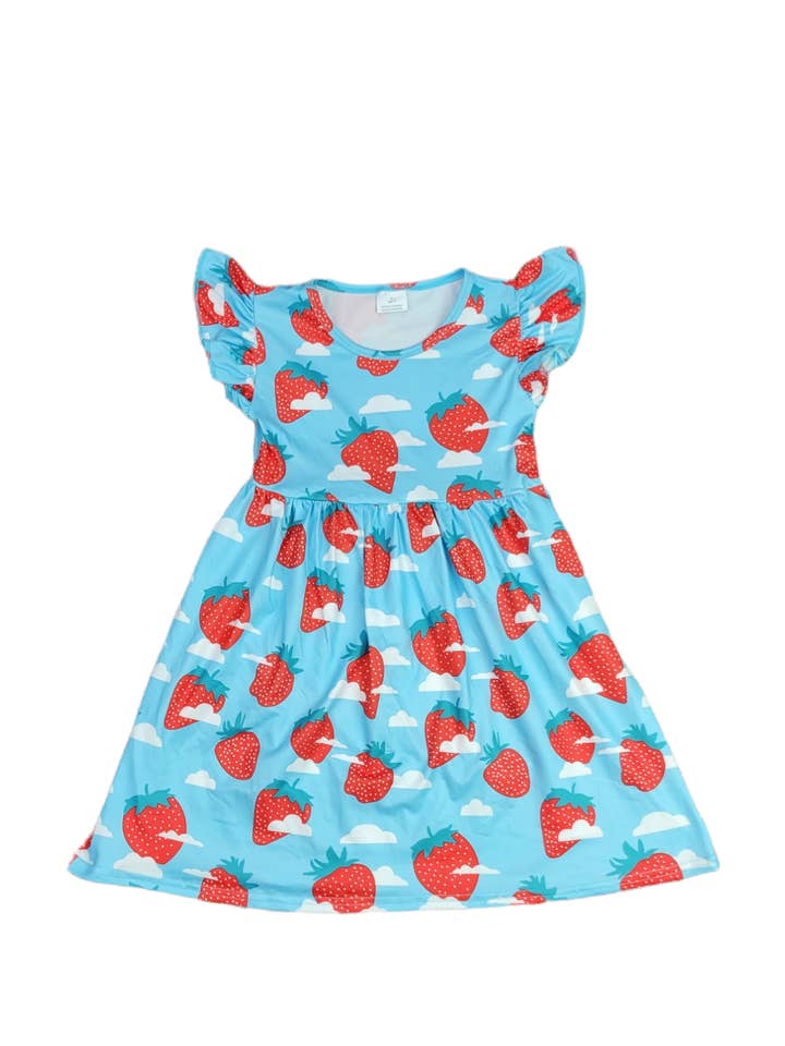 Strawberry Clouds Long Flutter Milk Silk Dress for wholesale by Great Lakes Kids Apparel