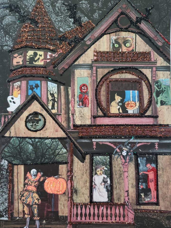 Carte de maison hantée, carte de maison d'Halloween pour la vente par Erica DiPaolo Designs