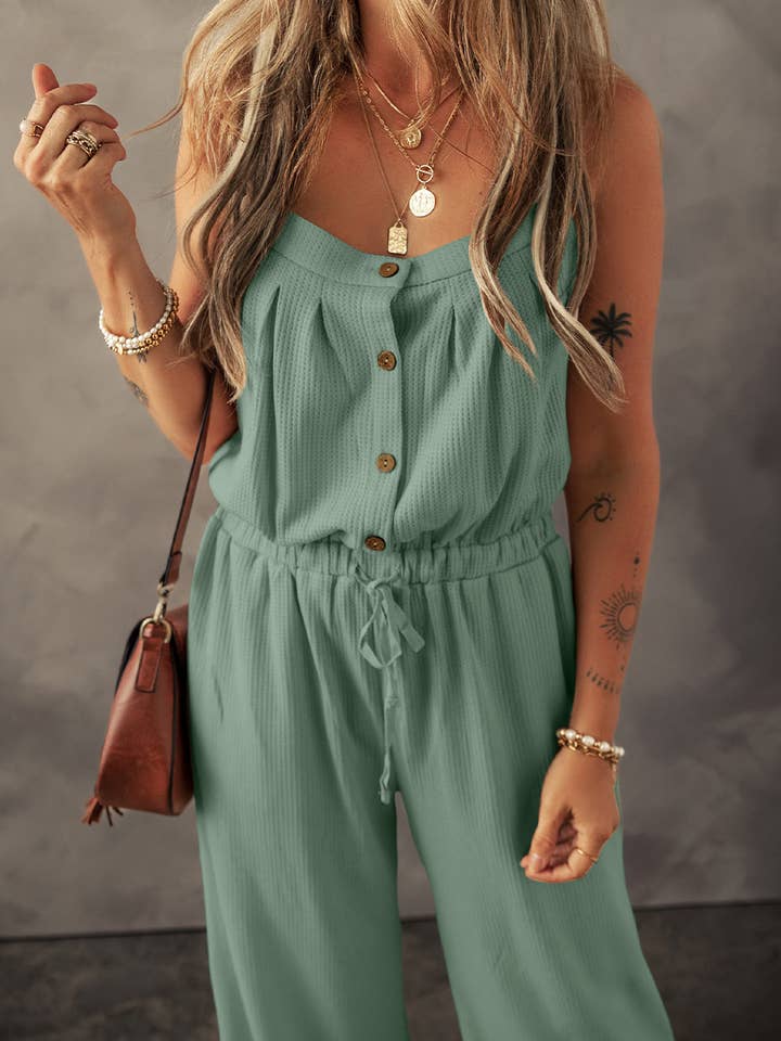 Lovesoft - Wholesale Jumpsuit - Women's - Women's Knotted Straps Button Textured Drawstring Jumpsuit11