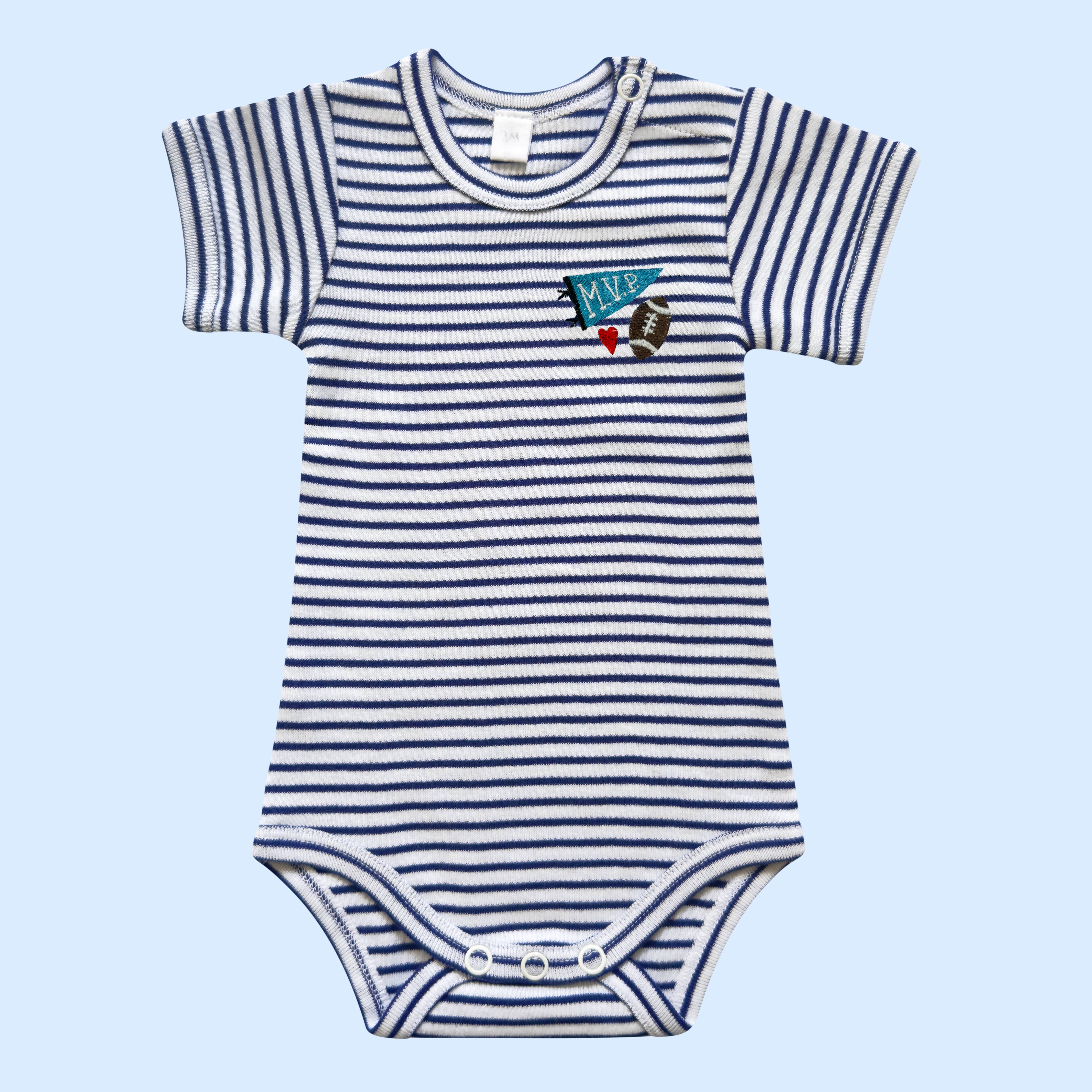 Estella - Wholesale Bodysuit (Non-Footed) - Baby - Striped Organic Baby Onesie – MVP Football Chest Embroidery0