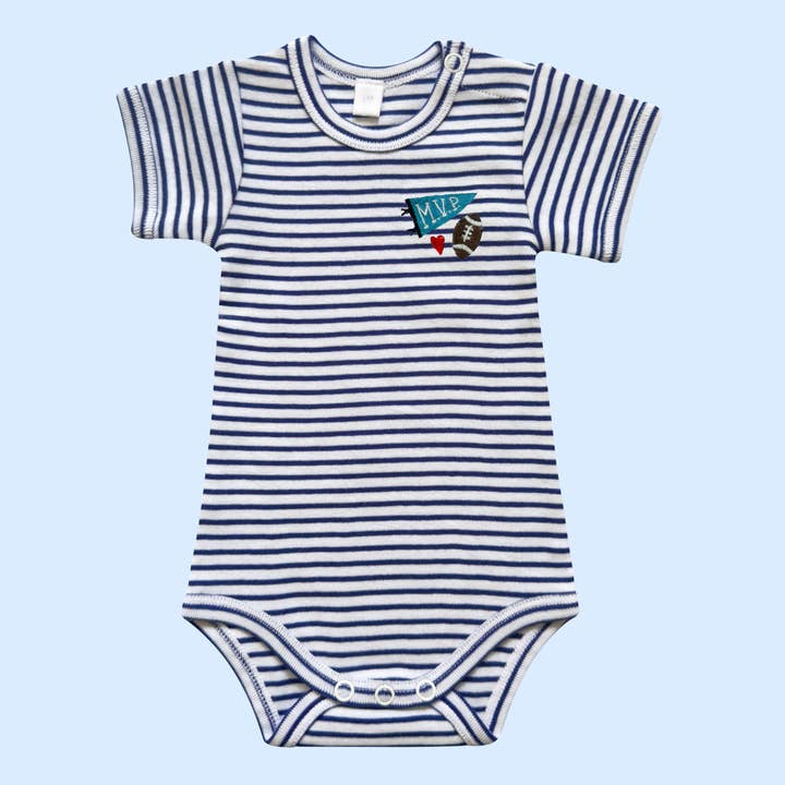 Estella - Wholesale Bodysuit (Non-Footed) - Baby - Striped Organic Baby Onesie – MVP Football Chest Embroidery0