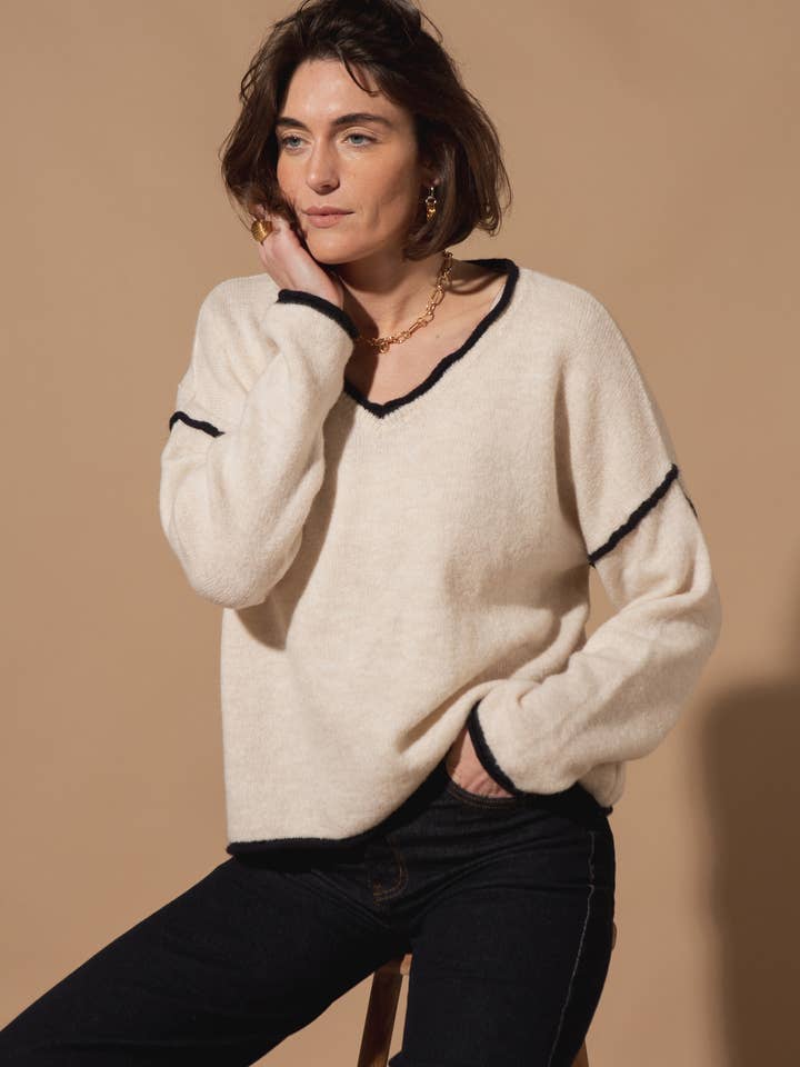 Emilie Contrast Stitch Jumper for wholesale by Tilley & Grace