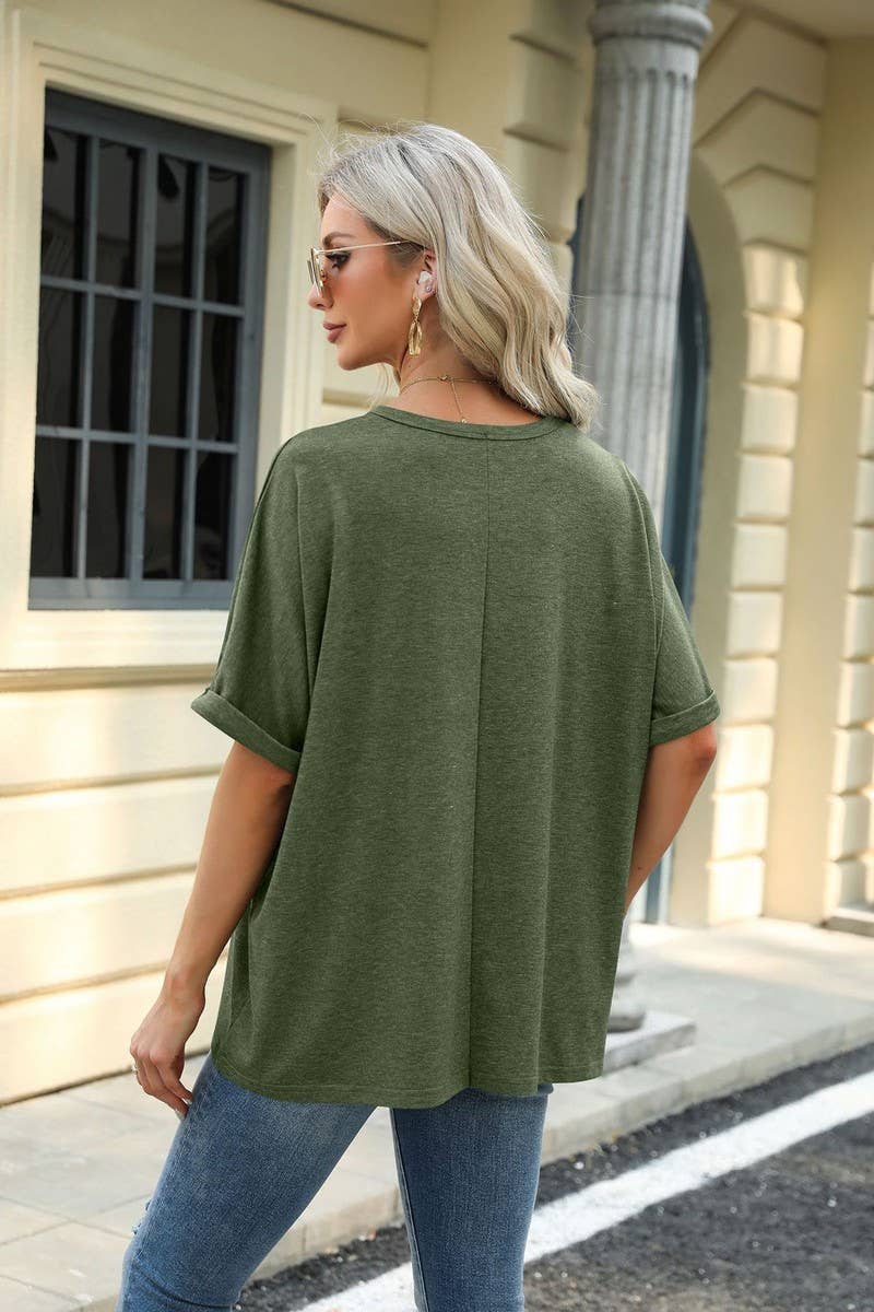 Lily Clothing - Wholesale T-Shirt - Women's - ROUND NECK SOLID COLOR SHORT SLEEVE LOOSE T SHIRT_CWTSTS028032