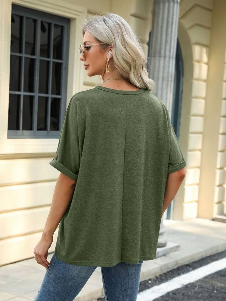 Lily Clothing - Wholesale T-Shirt - Women's - ROUND NECK SOLID COLOR SHORT SLEEVE LOOSE T SHIRT_CWTSTS028032