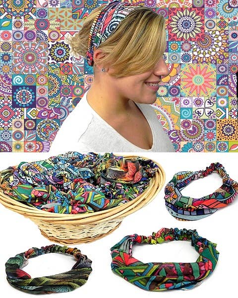 Pichincha - Wholesale Fashion Headband - Women's - Boho Pattern Soft Wrap Headband Assorted Geometric Designs2