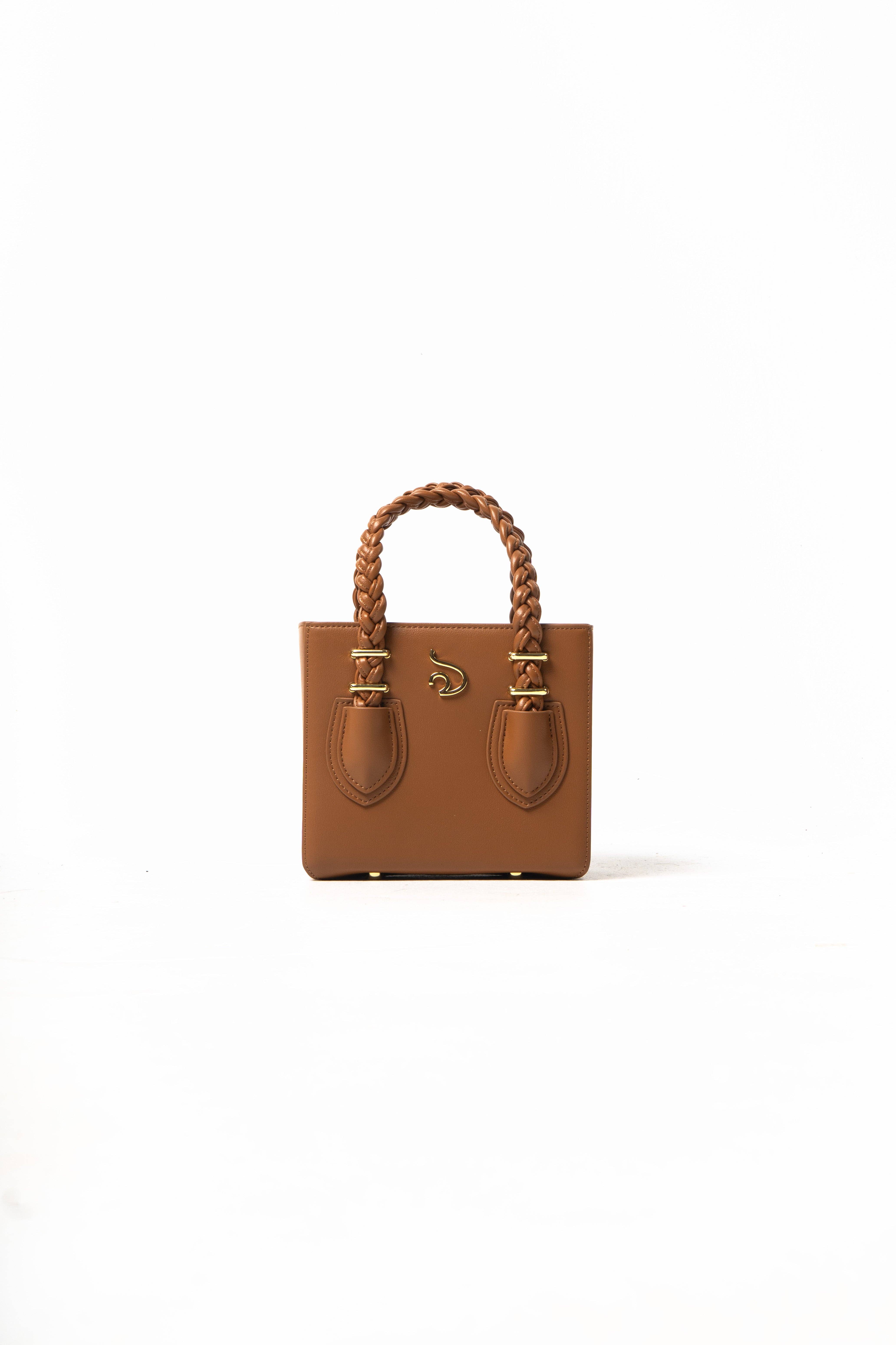 Mesan – Sacola - Mulher por atacado – Tote Boxy Castanho 'Oyin' Com Ferragens Douradas9