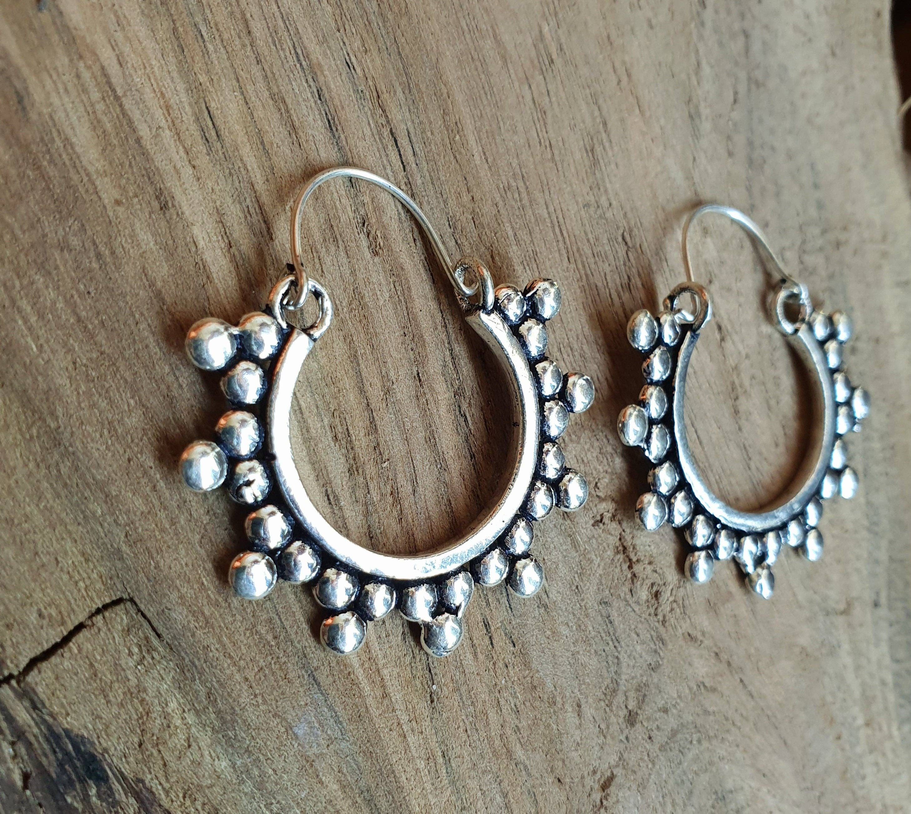 Kaali Boutique – wholesale Hoop earrings – Gypsy Flower Silver Hoop Earrings; Ethnic, Geometric, Rustic, Yoga, Hippie, Gypsy, Pretty, Psy, Boho, Bohemian, Festival5