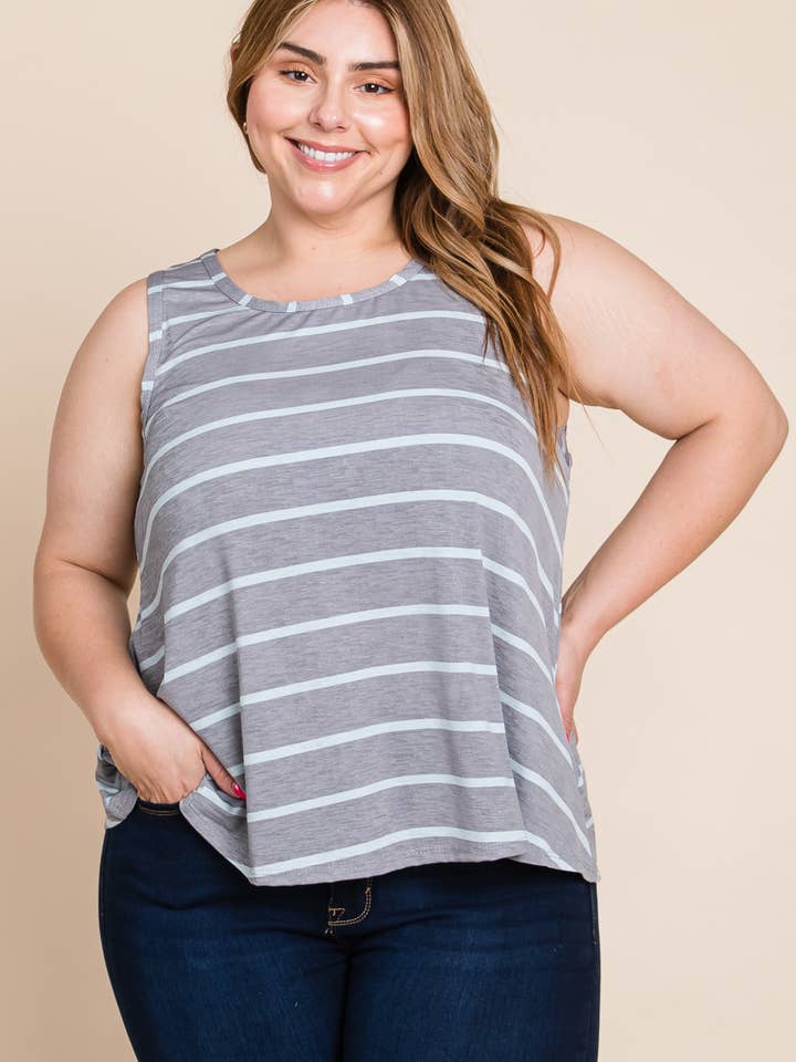 ETK-8840-PL Tunique imprimée à rayures Bulgari Grandes Tailles pour la vente par Emerald Collection