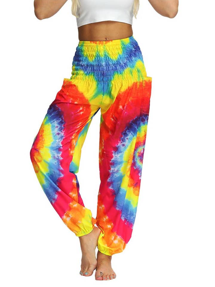 HIDDENBRAND - Wholesale Athletic/Lounge Leggings - Women's - Tie-dye print yoga pants wide leg leggings