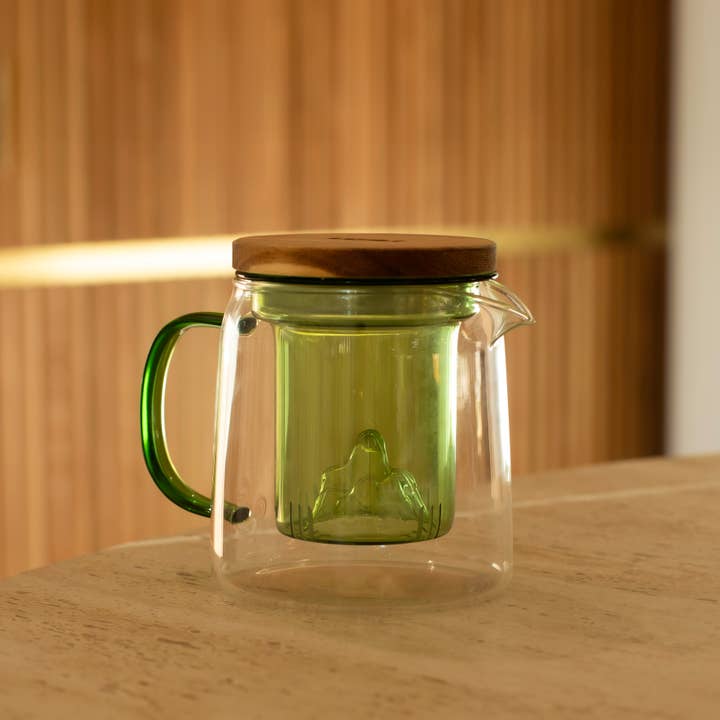 Ogo living - Wholesale Tea Pot - LASKA 450ml glass teapot with handle and jade infuser1