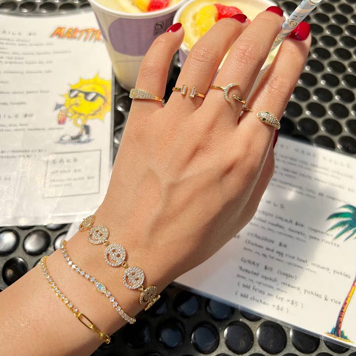 Silver CZ Diamond Smiley glad ansikte armband för wholesale på Faire