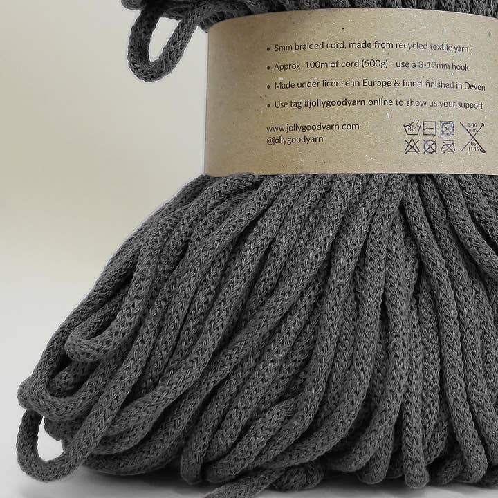 Jolly Good Yarn – wholesale Yarn – 5mm Copplestone Grey recycled cotton macrame cord (100m)1