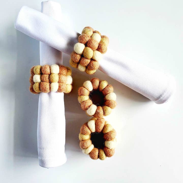 Sunset Sands Handmade Wool Felt Pom-Pom Napkin Rings for wholesale by Global Groove Life