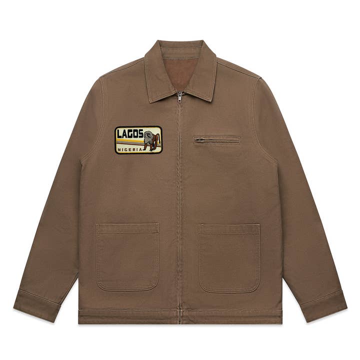 Giacca in tela con patch Lagos, Nigeria per la vendita all'ingrosso da parte di Varsity54