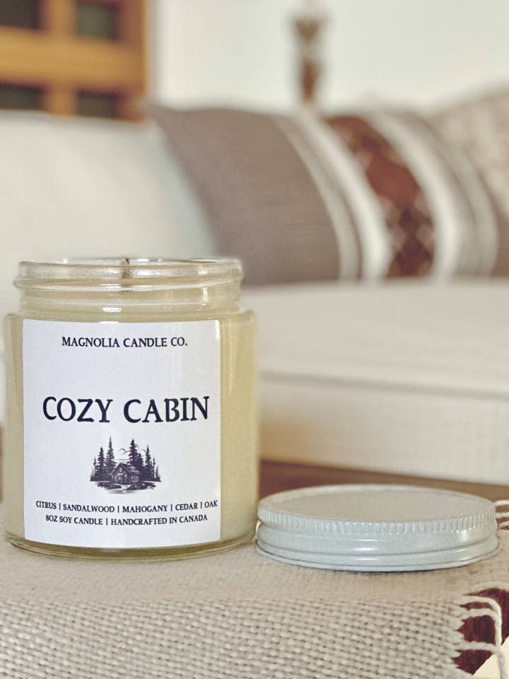 Cozy Cabin Soy Candle | Clear Jar, 4oz for wholesale by Magnolia Candle Company