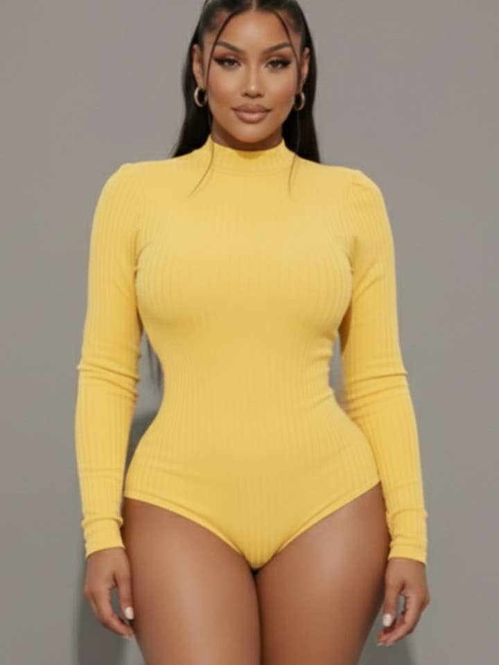 Mock Neck Ribbed Bodysuit for wholesale by CAPELLA APPAREL