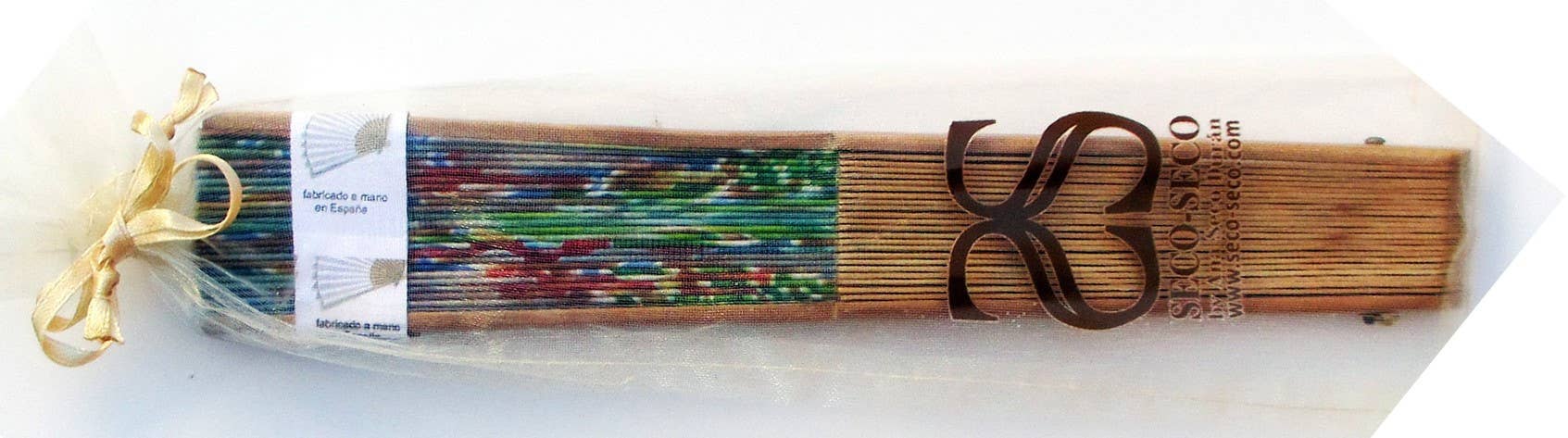 SECO-SECO - Vente Éventail - Éventail Strelitzia en bois de bouleau verni et tissu semi-soie3