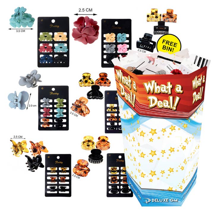 Expositor de 144 pinzas pequeñas de 12 estilos. para venta al por mayor de Deluxe Import Trading