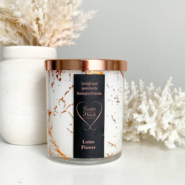 Scents From The Heart Candles - Wholesale Jar/Filled Candle - Lotus Flower Rose Gold Marble Candle 300g
