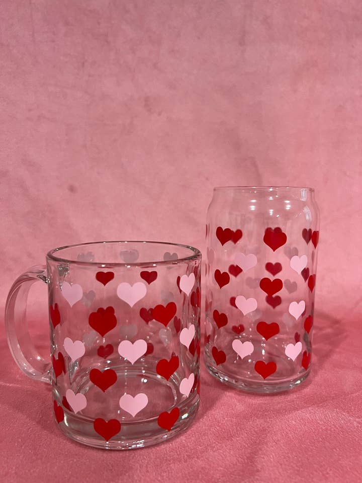 Pink & Red Heart Iced Coffee Cup or Mug for wholesale by And Do It Anyway