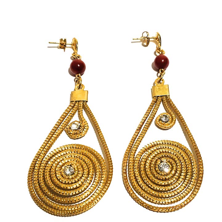 The Ancient Bazaar Jewelry & Accessories – Brincos de argola por atacado – Item# GGE-3034B - Brincos de grama dourada com pedras naturais