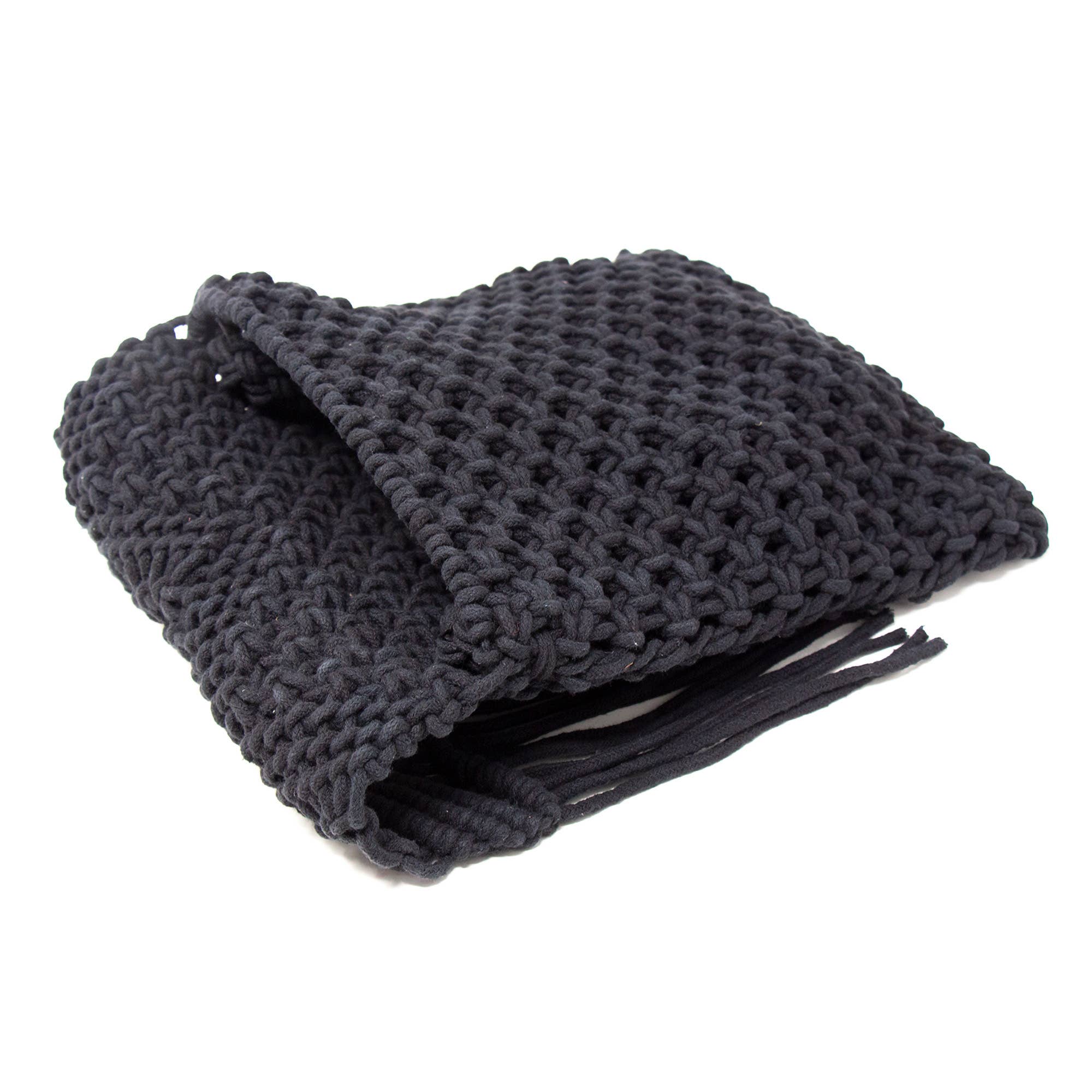 Global Crafts - Wholesale Shoulder Bag - Women's - Handmade Boho Macrame Shoulder Bag, Black with Fringe6