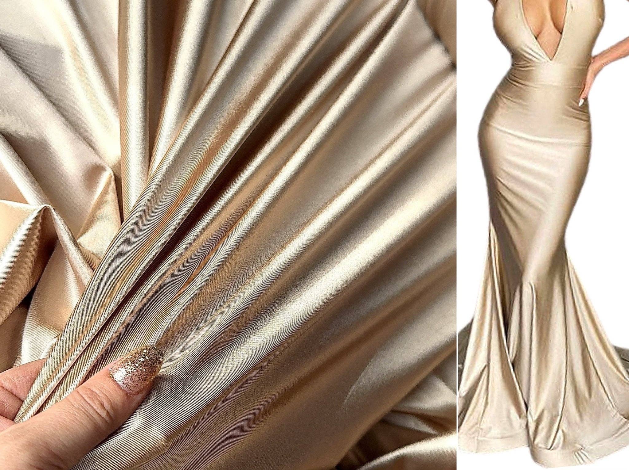 GalaTextile - Wholesale Fabric - Champagne stretch satin spandex fabric by yard6