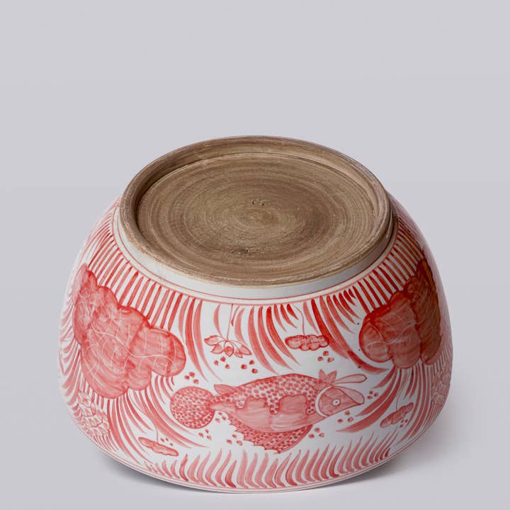 Cobalt Guild - Wholesale Decoratief bord/schotel/kom - Rood en Wit Porseleinen Vis en Lotus Grote Kom3